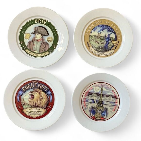 Y2K Restoration Hardware French Cheese Motif Design Appetizer 8” Plate Set of 4 - Picture 2 of 16